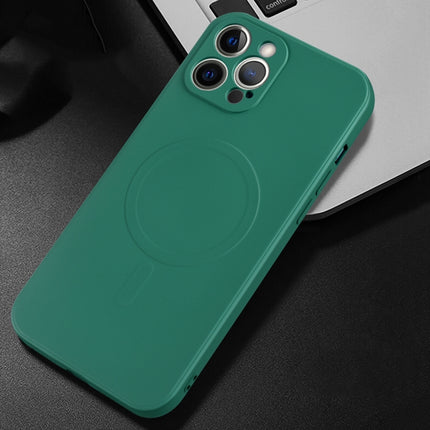 Liquid Silicone Full Coverage Shockproof Magsafe Case For iPhone 13 mini(Dark Green)-garmade.com