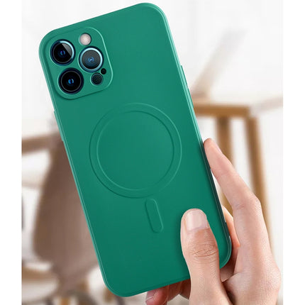 Liquid Silicone Full Coverage Shockproof Magsafe Case For iPhone 13 mini(Dark Green)-garmade.com
