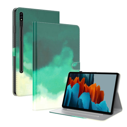 For Samsung Galaxy Tab S8+ / Tab S8 Plus / Tab S7 FE / Tab S7+ 12.4 inch T970 / T976B Voltage Watercolor Pattern Skin Feel Magnetic Horizontal Flip PU Leather Case with Holder & Card Slots & Photo Frame(Cyan Green)-garmade.com