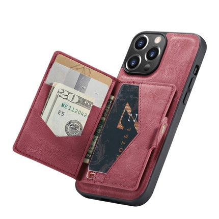 JEEHOOD Retro Magnetic Detachable Protective Case with Wallet & Card Slot & Holder For iPhone 13 mini(Red)-garmade.com