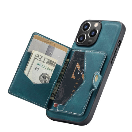 JEEHOOD Retro Magnetic Detachable Protective Case with Wallet & Card Slot & Holder For iPhone 13 mini(Blue)-garmade.com
