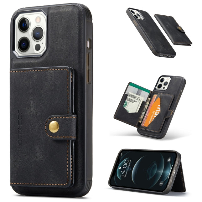 JEEHOOD Retro Magnetic Detachable Protective Case with Wallet & Card Slot & Holder For iPhone 13 Pro Max(Black)-garmade.com