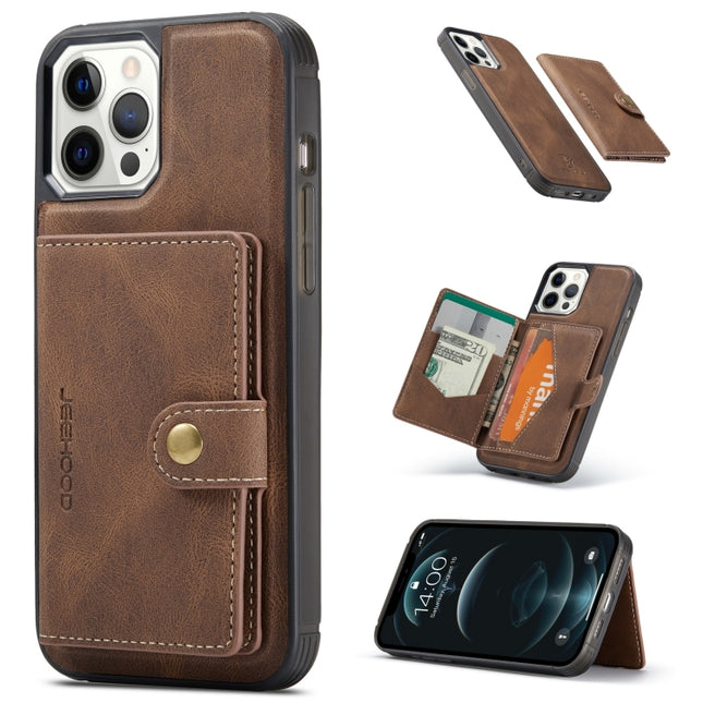 JEEHOOD Retro Magnetic Detachable Protective Case with Wallet & Card Slot & Holder For iPhone 13 Pro Max(Brown)-garmade.com