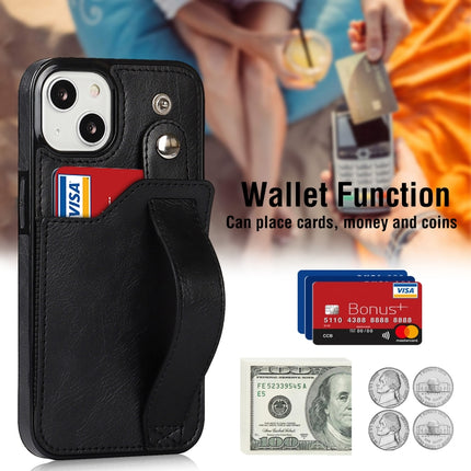 Crazy Horse Texture Shockproof TPU + PU Leather Case with Card Slot & Wrist Strap Holder For iPhone 13 mini(Black)-garmade.com