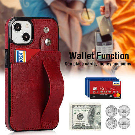 Crazy Horse Texture Shockproof TPU + PU Leather Case with Card Slot & Wrist Strap Holder For iPhone 13 mini(Red)-garmade.com