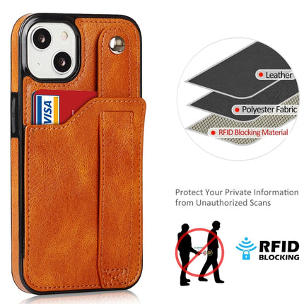 Crazy Horse Texture Shockproof TPU + PU Leather Case with Card Slot & Wrist Strap Holder For iPhone 13 mini(Yellow)-garmade.com