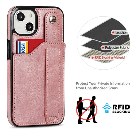 Crazy Horse Texture Shockproof TPU + PU Leather Case with Card Slot & Wrist Strap Holder For iPhone 13 mini(Rose Gold)-garmade.com