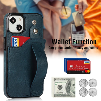 Crazy Horse Texture Shockproof TPU + PU Leather Case with Card Slot & Wrist Strap Holder For iPhone 13 mini(Sapphire Blue)-garmade.com