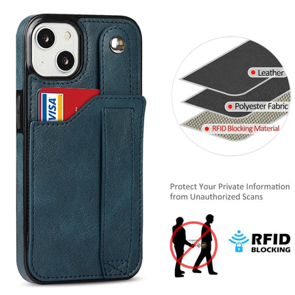 Crazy Horse Texture Shockproof TPU + PU Leather Case with Card Slot & Wrist Strap Holder For iPhone 13 mini(Sapphire Blue)-garmade.com