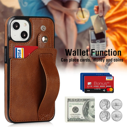 Crazy Horse Texture Shockproof TPU + PU Leather Case with Card Slot & Wrist Strap Holder For iPhone 13 mini(Brown)-garmade.com