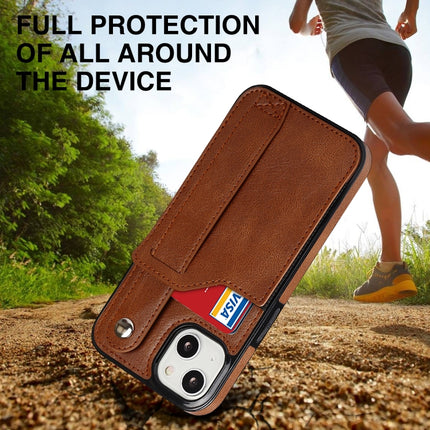 Crazy Horse Texture Shockproof TPU + PU Leather Case with Card Slot & Wrist Strap Holder For iPhone 13 mini(Brown)-garmade.com