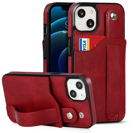 Crazy Horse Texture Shockproof TPU + PU Leather Case with Card Slot & Wrist Strap Holder For iPhone 13(Red)-garmade.com
