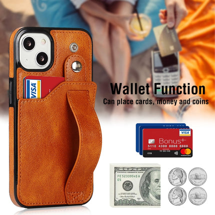 Crazy Horse Texture Shockproof TPU + PU Leather Case with Card Slot & Wrist Strap Holder For iPhone 13(Yellow)-garmade.com