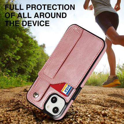 Crazy Horse Texture Shockproof TPU + PU Leather Case with Card Slot & Wrist Strap Holder For iPhone 13(Rose Gold)-garmade.com
