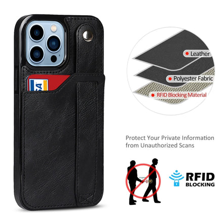 Crazy Horse Texture Shockproof TPU + PU Leather Case with Card Slot & Wrist Strap Holder For iPhone 13 Pro(Black)-garmade.com