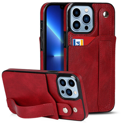 Crazy Horse Texture Shockproof TPU + PU Leather Case with Card Slot & Wrist Strap Holder For iPhone 13 Pro(Red)-garmade.com
