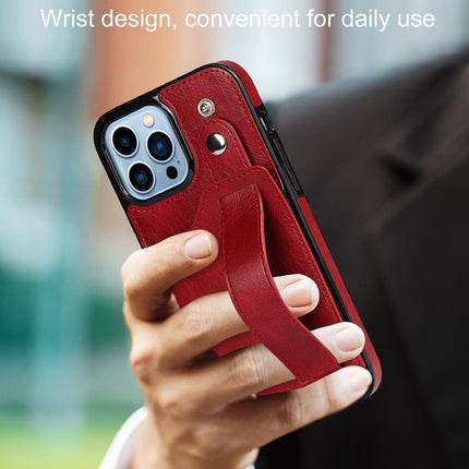 Crazy Horse Texture Shockproof TPU + PU Leather Case with Card Slot & Wrist Strap Holder For iPhone 13 Pro(Red)-garmade.com