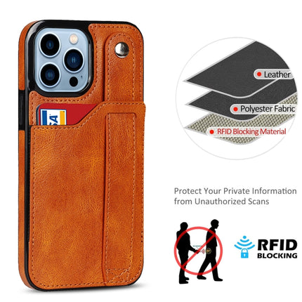 Crazy Horse Texture Shockproof TPU + PU Leather Case with Card Slot & Wrist Strap Holder For iPhone 13 Pro(Yellow)-garmade.com