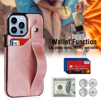 Crazy Horse Texture Shockproof TPU + PU Leather Case with Card Slot & Wrist Strap Holder For iPhone 13 Pro(Rose Gold)-garmade.com