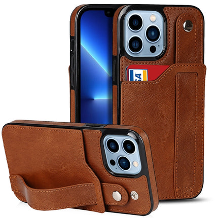 Crazy Horse Texture Shockproof TPU + PU Leather Case with Card Slot & Wrist Strap Holder For iPhone 13 Pro(Brown)-garmade.com