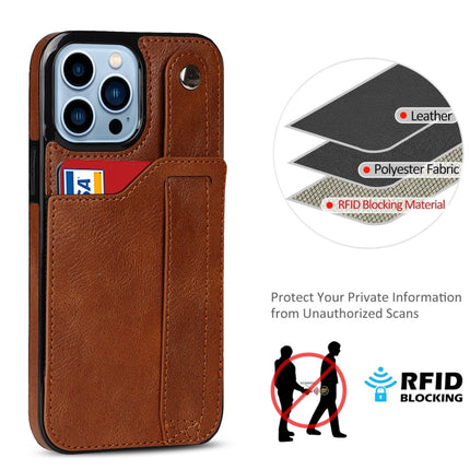 Crazy Horse Texture Shockproof TPU + PU Leather Case with Card Slot & Wrist Strap Holder For iPhone 13 Pro(Brown)-garmade.com