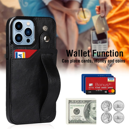 Crazy Horse Texture Shockproof TPU + PU Leather Case with Card Slot & Wrist Strap Holder For iPhone 13 Pro Max(Black)-garmade.com