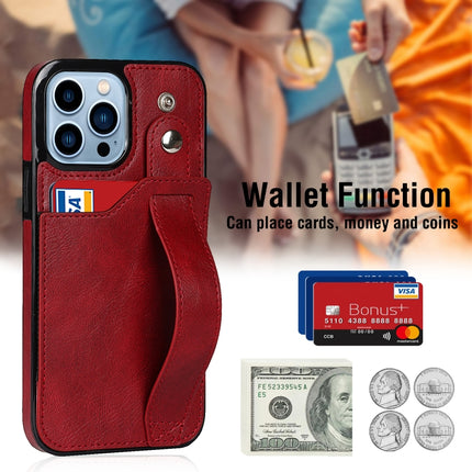 Crazy Horse Texture Shockproof TPU + PU Leather Case with Card Slot & Wrist Strap Holder For iPhone 13 Pro Max(Red)-garmade.com