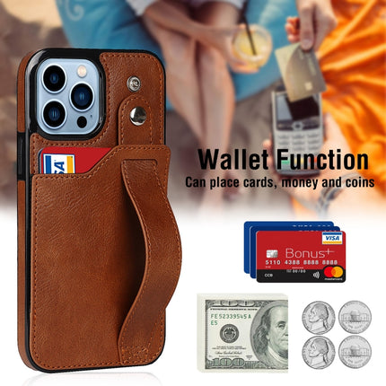 Crazy Horse Texture Shockproof TPU + PU Leather Case with Card Slot & Wrist Strap Holder For iPhone 13 Pro Max(Brown)-garmade.com