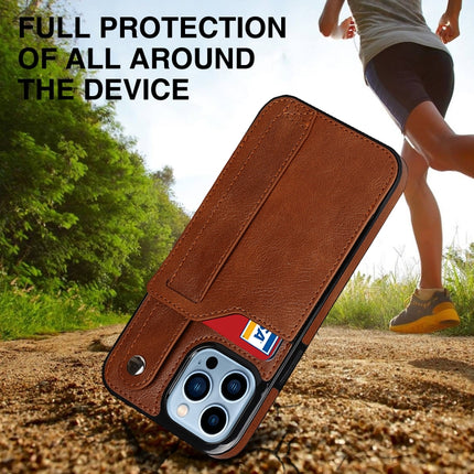 Crazy Horse Texture Shockproof TPU + PU Leather Case with Card Slot & Wrist Strap Holder For iPhone 13 Pro Max(Brown)-garmade.com