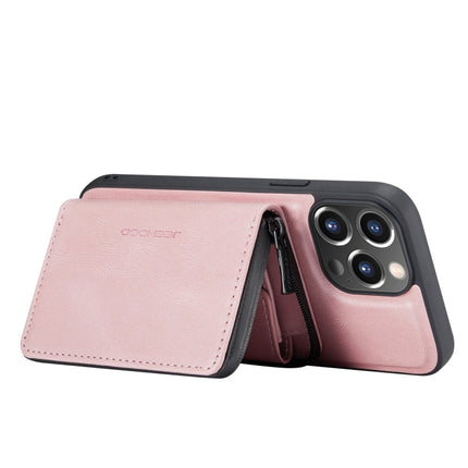 JEEHOOD Magnetic Zipper Horizontal Flip Leather Case with Holder & Card Slot & Wallet For iPhone 13 mini(Pink)-garmade.com