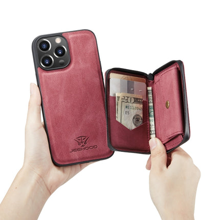 JEEHOOD Magnetic Zipper Horizontal Flip Leather Case with Holder & Card Slot & Wallet For iPhone 13 mini(Red)-garmade.com
