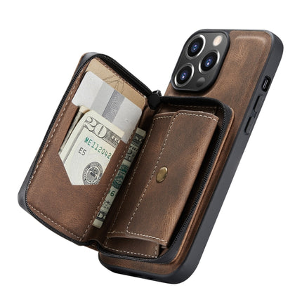 JEEHOOD Magnetic Zipper Horizontal Flip Leather Case with Holder & Card Slot & Wallet For iPhone 13(Brown)-garmade.com