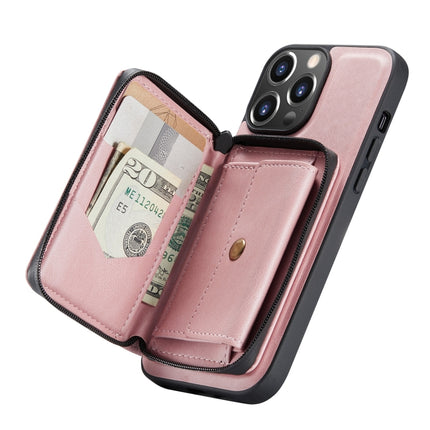 JEEHOOD Magnetic Zipper Horizontal Flip Leather Case with Holder & Card Slot & Wallet For iPhone 13 Pro(Pink)-garmade.com