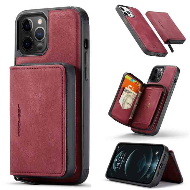 JEEHOOD Magnetic Zipper Horizontal Flip Leather Case with Holder & Card Slot & Wallet For iPhone 13 Pro Max(Red)-garmade.com