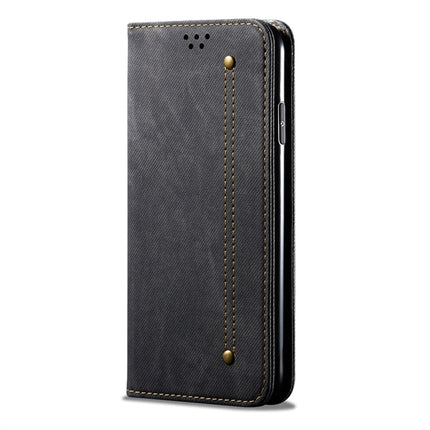 For iPhone XR Denim Texture Casual Style Horizontal Flip Leather Case with Holder & Card Slots & Wallet(Black)-garmade.com