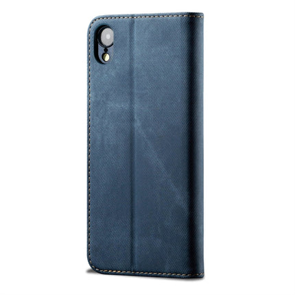 For iPhone XR Denim Texture Casual Style Horizontal Flip Leather Case with Holder & Card Slots & Wallet(Blue)-garmade.com