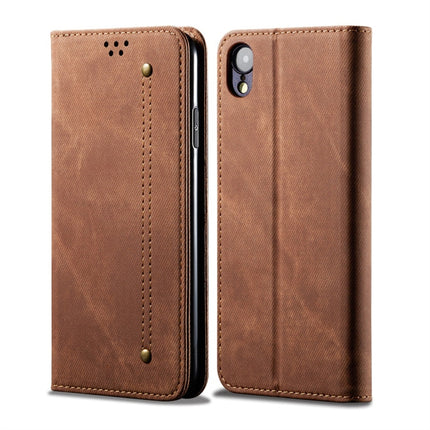 For iPhone XR Denim Texture Casual Style Horizontal Flip Leather Case with Holder & Card Slots & Wallet(Brown)-garmade.com