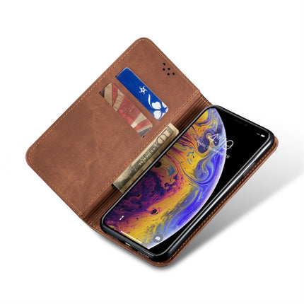 For iPhone XR Denim Texture Casual Style Horizontal Flip Leather Case with Holder & Card Slots & Wallet(Brown)-garmade.com