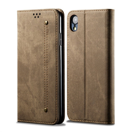 For iPhone XR Denim Texture Casual Style Horizontal Flip Leather Case with Holder & Card Slots & Wallet(Khaki)-garmade.com