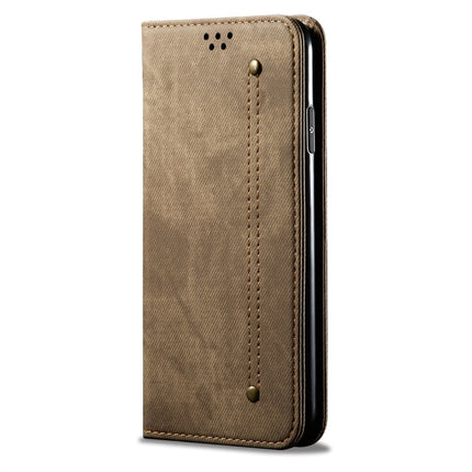 For iPhone XR Denim Texture Casual Style Horizontal Flip Leather Case with Holder & Card Slots & Wallet(Khaki)-garmade.com