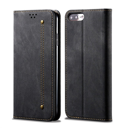 For iPhone 6 Plus / 6s Plus Denim Texture Casual Style Horizontal Flip Leather Case with Holder & Card Slots & Wallet(Black)-garmade.com