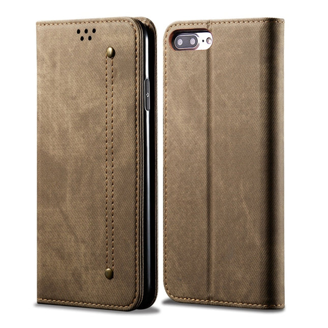 For iPhone 6 Plus / 6s Plus Denim Texture Casual Style Horizontal Flip Leather Case with Holder & Card Slots & Wallet(Khaki)-garmade.com