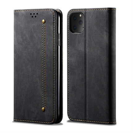 For iPhone 11 Pro Max Denim Texture Casual Style Horizontal Flip Leather Case with Holder & Card Slots & Wallet(Black)-garmade.com