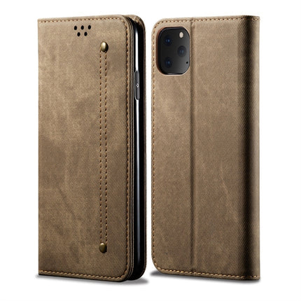 For iPhone 11 Pro Max Denim Texture Casual Style Horizontal Flip Leather Case with Holder & Card Slots & Wallet(Khaki)-garmade.com
