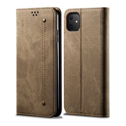 For iPhone 11 Denim Texture Casual Style Horizontal Flip Leather Case with Holder & Card Slots & Wallet(Khaki)-garmade.com