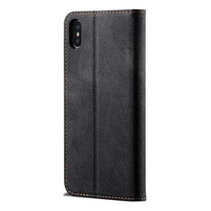 For iPhone X / XS Denim Texture Casual Style Horizontal Flip Leather Case with Holder & Card Slots & Wallet(Black)-garmade.com