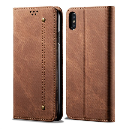 For iPhone X / XS Denim Texture Casual Style Horizontal Flip Leather Case with Holder & Card Slots & Wallet(Brown)-garmade.com