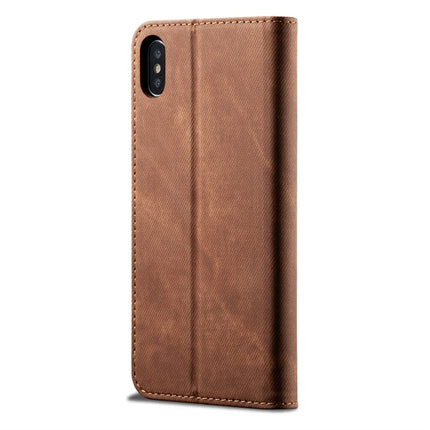 For iPhone X / XS Denim Texture Casual Style Horizontal Flip Leather Case with Holder & Card Slots & Wallet(Brown)-garmade.com