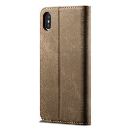 For iPhone X / XS Denim Texture Casual Style Horizontal Flip Leather Case with Holder & Card Slots & Wallet(Khaki)-garmade.com