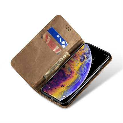 For iPhone X / XS Denim Texture Casual Style Horizontal Flip Leather Case with Holder & Card Slots & Wallet(Khaki)-garmade.com